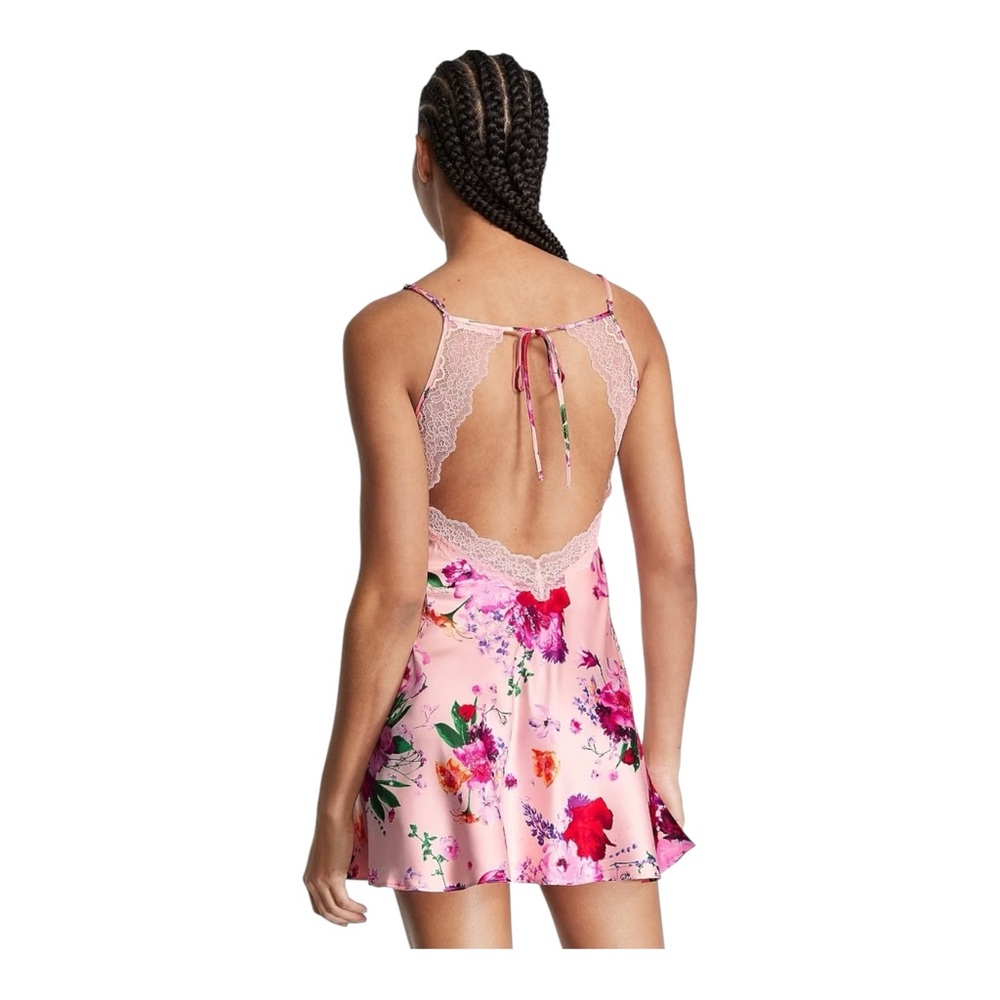 Victoria Secret Stretch Satin Floral Lace Cutout Slip Pink Size S - Picture 3 of 8